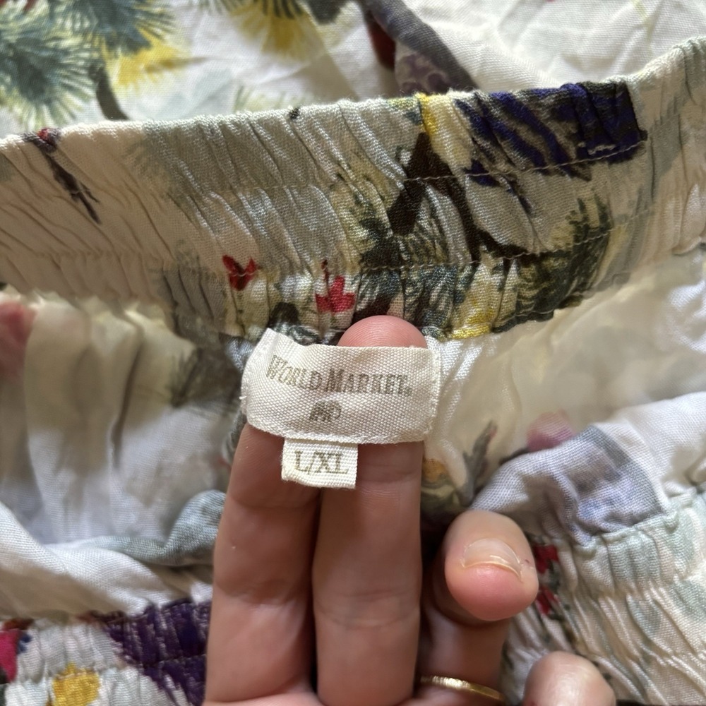 World Market Wide Leg Lounge Casual Pant L XL Peacock Floral Print Tropical Boho - Picture 4 of 11